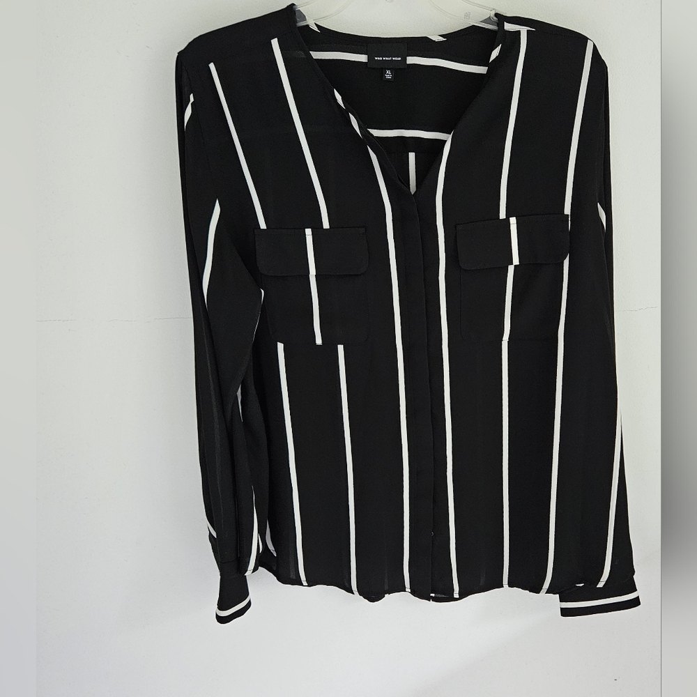 Who What Wear Black Stripe Blouse